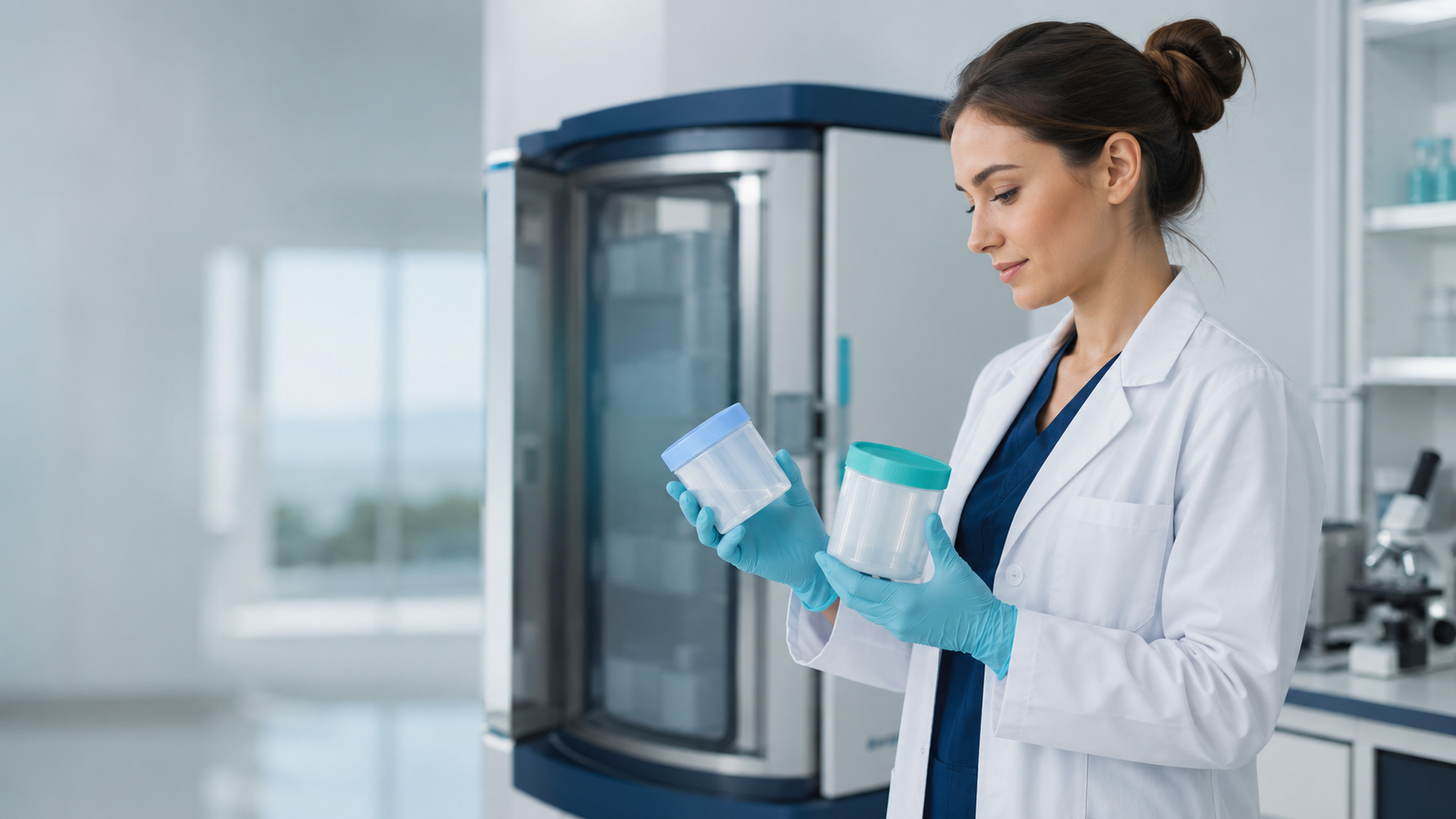 Embryologist working with donor eggs and embryos in a fertility laboratory